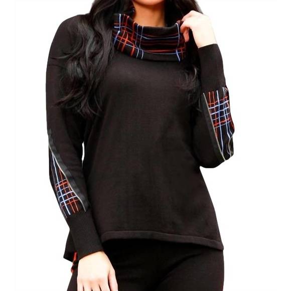 NEW ANGEL APPAREL plaid sweater with scarf in black/multi - Picture 1 of 1